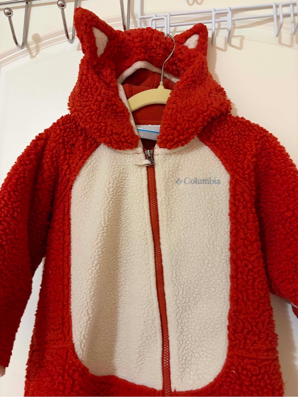Columbia Fox 🦊 Ears Kids Red Sherpa One-Piece Hooded Romper